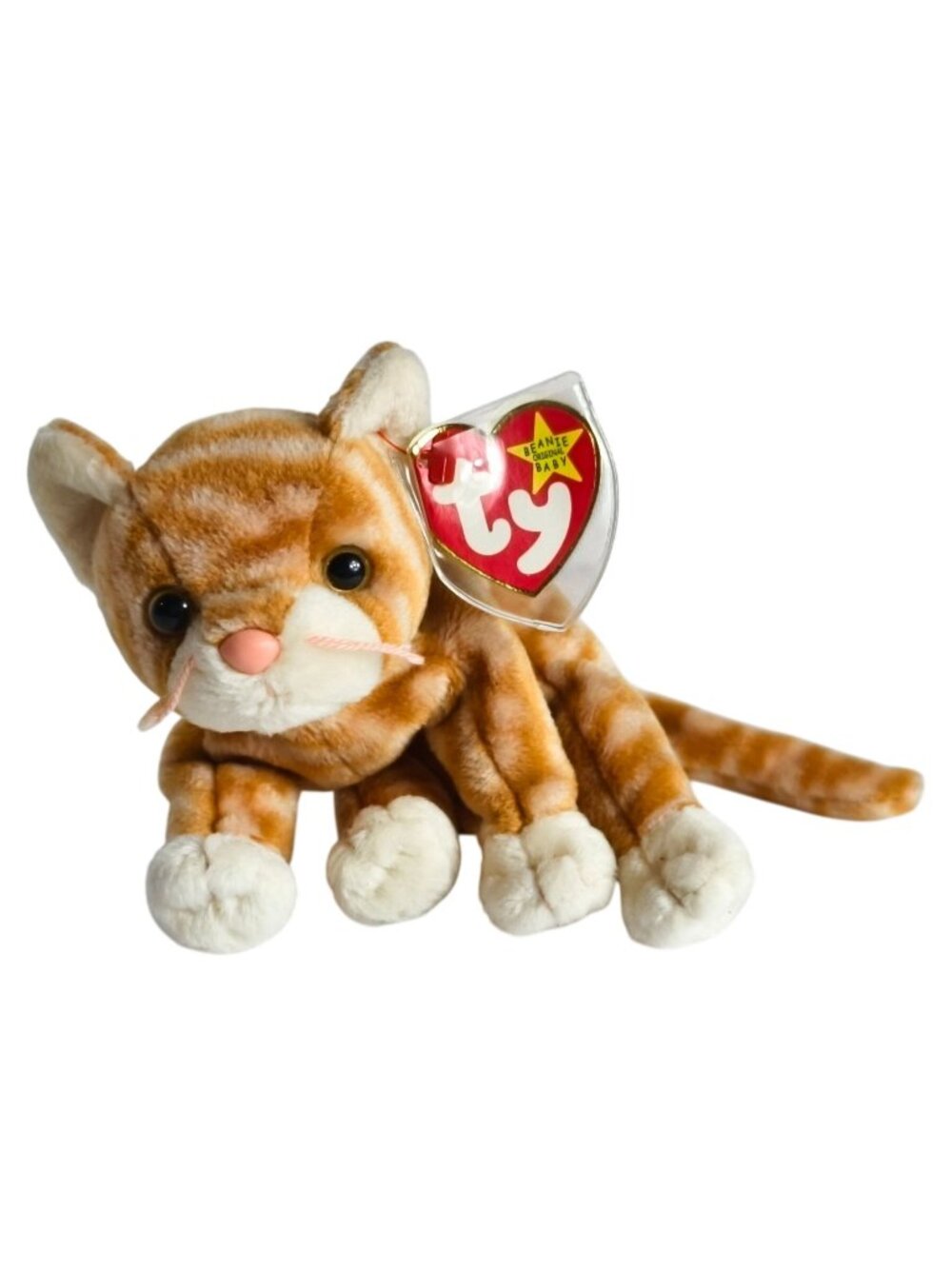 Ty Beanie Baby Amber The Tabby Cat Plush MWMT 1999 Retired Feb 21 DOB Collectibl
